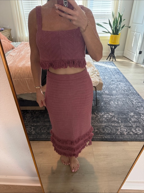 SAYLOR Dresses & Skirts - SAYLOR Mauve Fringe Knit Midi Skirt & Top Set